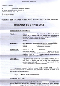 jurisprudence sur le suicide d'origine professionnelle, le jugement du TASS de La Roche-sur-Yon du 3 avril 
