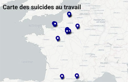 Carte des suicides au travail