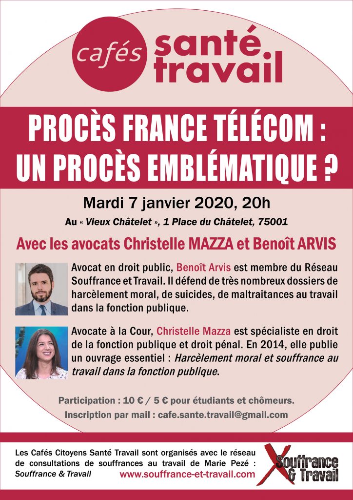 Procès France Télécom : Café Citoyen Santé Travail avec les avocats Christelle MAZZA et Benoit ARVIS